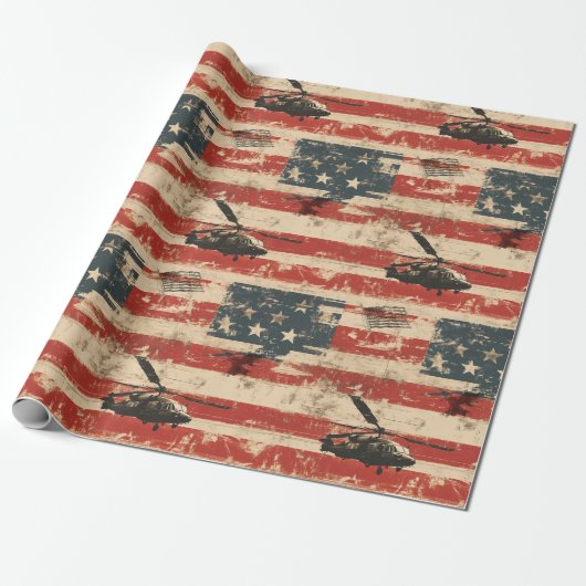 Grunge Helikopter Amerikaanse Vlag Cadeaupapier (Uitgerold)