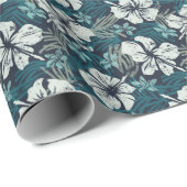 Grunge Hibiscus, Tropisch bloembehang. Cadeaupapier (Rol Hoek)