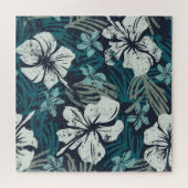 Grunge Hibiscus, Tropisch bloembehang. Legpuzzel (Horizontaal)