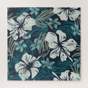 Grunge Hibiscus, Tropisch bloembehang. Legpuzzel