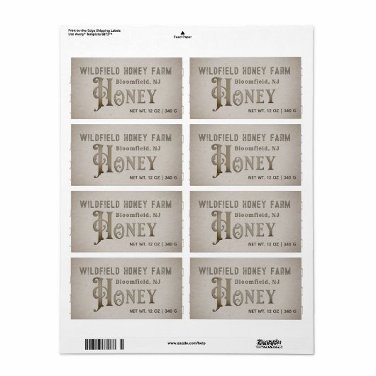 Grunge HONEY Boerderij Market Label Honeycomb (Full Sheet)
