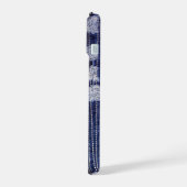 Grunge indigo denim met decoratieve stiksels iPhone 15 case (Linkerkant)