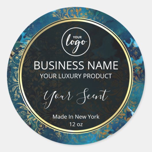 Grunge Ink Blue en Gold Candle Labels (Voorkant)