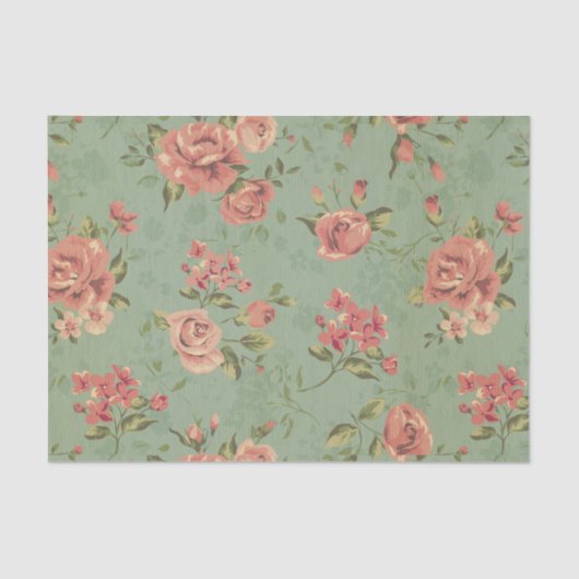 Grunge,jade,koraal,floraal,,shabbykic,rozen Tissuepapier (Voorkant)