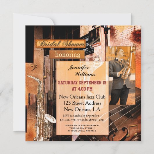 Grunge Jazz Muziek Bruidsdouche Uitnodiging (Voorkant)