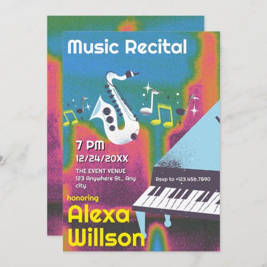 Grunge jazzmuziek recital concert kaart (Voorkant / Achterkant)