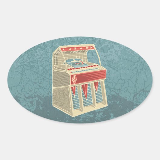 Grunge Jukebox Ovale Sticker (Voorkant)