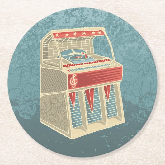 Grunge Jukebox Ronde Kartonnen Onderzetter (Voorkant)