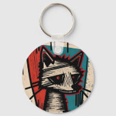 Grunge Kat Kunst Sleutelhanger (Achterkant)