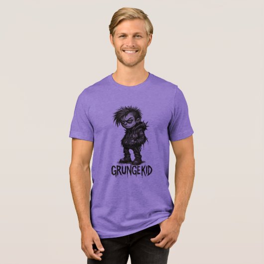 Grunge Kid – Edgy Transparent Cartoon Design Tri-Blend Shirt (Voorkant volledig)