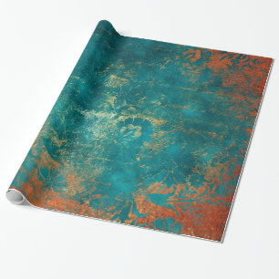 Grunge Koper Patina en Turquoise Damast Cadeaupapier