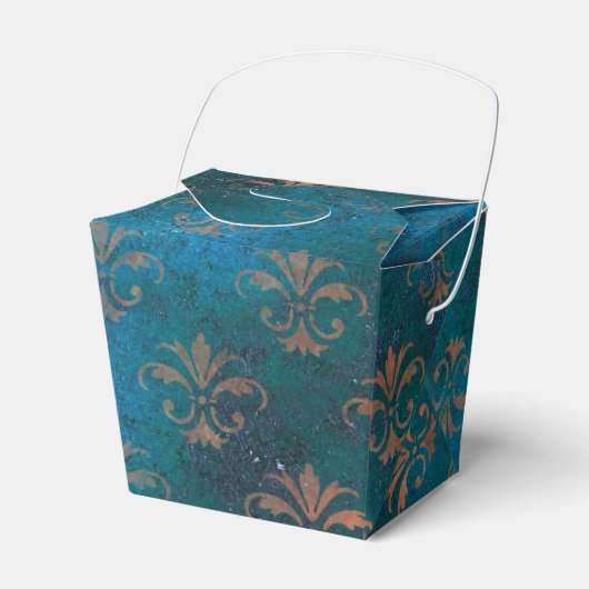 Grunge Koper Patina en Turquoise Fleur de Lis Bedankdoosjes (Voorkant Zijde)