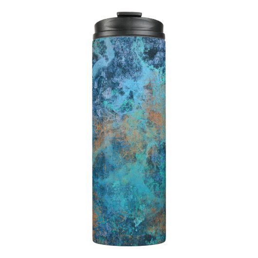 Grunge Koper Patina en Turquoise Vervuild Thermosbeker (Voorkant)