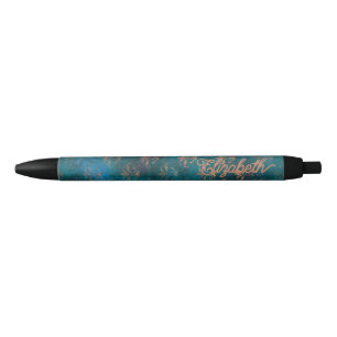 Grunge Koper Patina & Turquoise Verdigris Damast Zwarte Inkt Pen