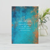 Grunge Koperen Patina en Turquoise Bruiloft Save The Date (Staand voorkant)
