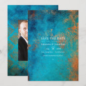 Grunge Koperen Patina en Turquoise Bruiloft Save The Date (Voorkant / Achterkant)