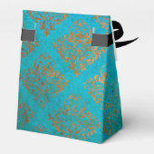 Grunge koperen patina en turquoise damast bedankdoosjes (Achterkant)