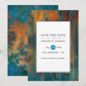 Grunge Koperen Patina en Turquoise Trouwdag Save The Date (Voorkant / Achterkant)