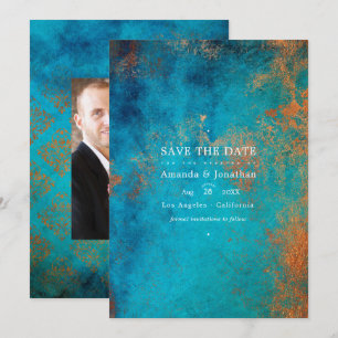 Grunge Koperen Patina en Turquoise Trouwdag Save The Date