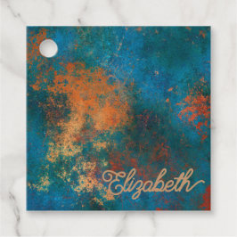 Grunge koperpatina en turquoise bedankjes labels