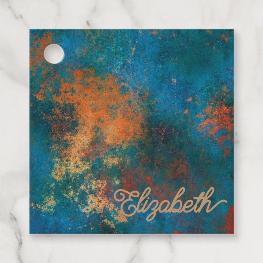 Grunge koperpatina en turquoise bedankjes labels (Voorkant)