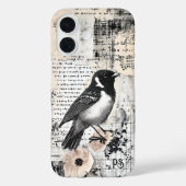 Grunge krant Bird Collage Scrapbook Monogram Case-Mate iPhone Case (Achterkant)
