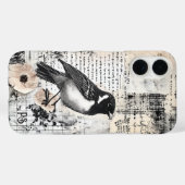 Grunge krant Bird Collage Scrapbook Monogram Case-Mate iPhone Case (Achterkant (horizontaal))