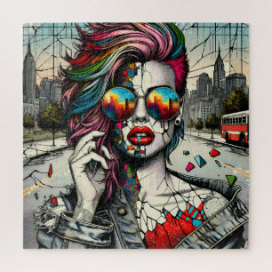Grunge Kunst Gebroken Vrouw Abstract Legpuzzel
