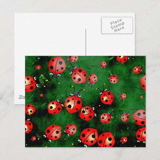 Grunge Ladybugs Briefkaart (Voorkant / Achterkant)