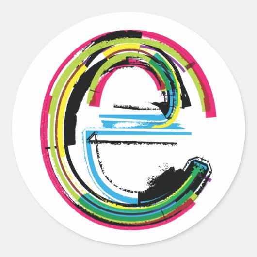 Grunge Letter E Ronde Sticker (Voorkant)