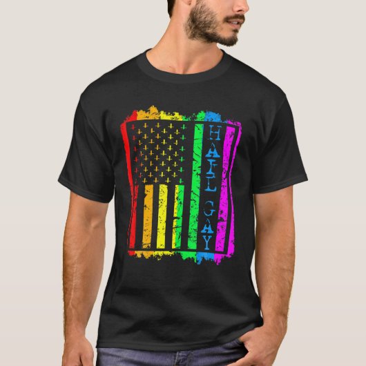 Grunge LGBT All Hail Gay Pride Flag Satanic T-shirt (Voorkant)