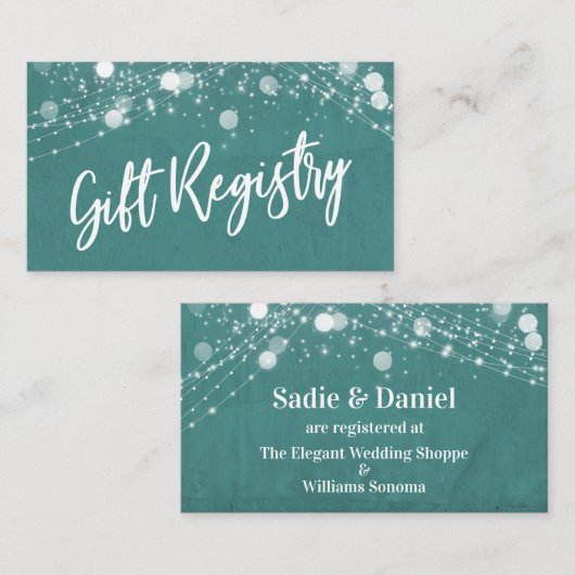 Grunge Lights Casual Script Blauwgroen Cadeauregis Informatiekaartje (Voorkant / Achterkant)