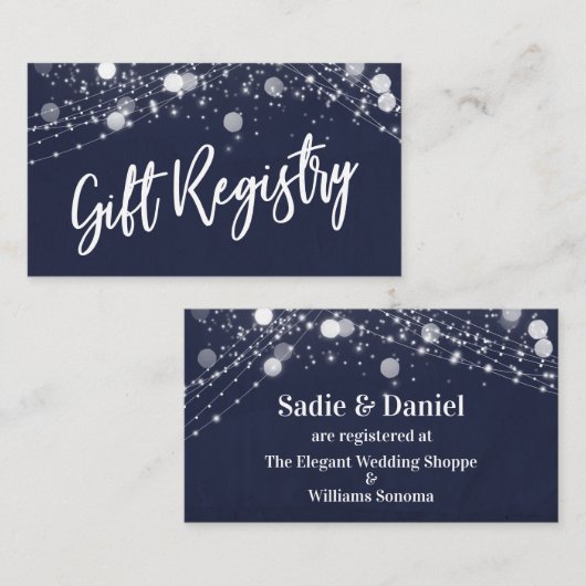 Grunge Lights Casual Script Navy Gift Registry Informatiekaartje (Voorkant / Achterkant)