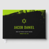 Grunge Lime Green Black Bar Mitzvah Gastenboek (Voorkant)