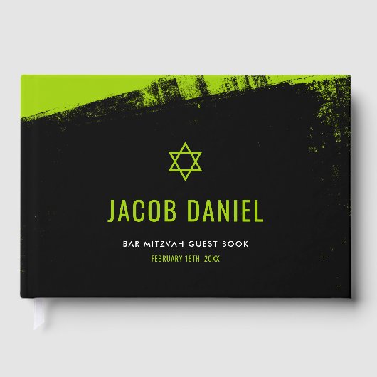 Grunge Lime Green Black Bar Mitzvah Gastenboek (Voorkant)