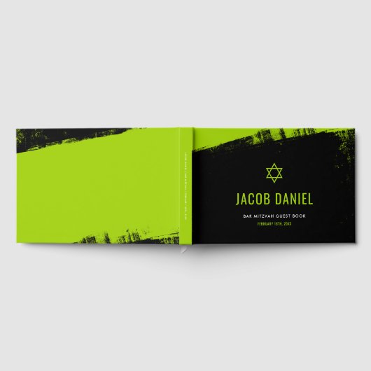 Grunge Lime Green Black Bar Mitzvah Gastenboek (Volledig)