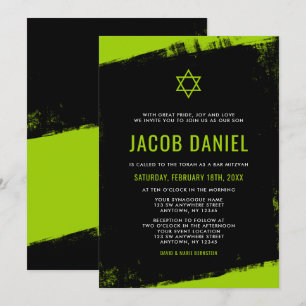 Grunge Lime Green Black Bar Mitzvah Invitaties Kaart