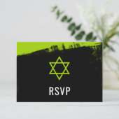 Grunge Lime Green Black Bar Mitzvah RSVP (Staand voorkant)