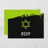 Grunge Lime Green Black Bar Mitzvah RSVP (Voorkant / Achterkant)