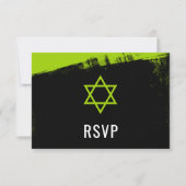 Grunge Lime Green Black Bar Mitzvah RSVP Kaartje (Voorkant)