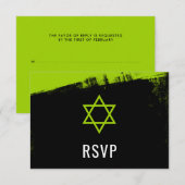 Grunge Lime Green Black Bar Mitzvah RSVP Kaartje (Voorkant / Achterkant)