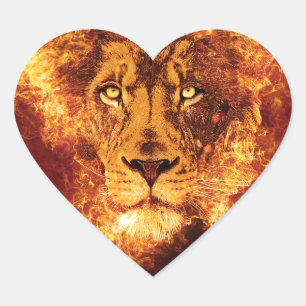 Grunge Lion Flames Hart Sticker