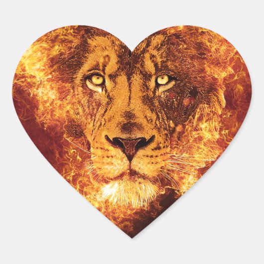 Grunge Lion Flames Hart Sticker (Voorkant)