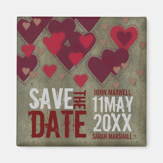 Grunge Love Hearts v2 Save the Date Magnet (Voorkant)