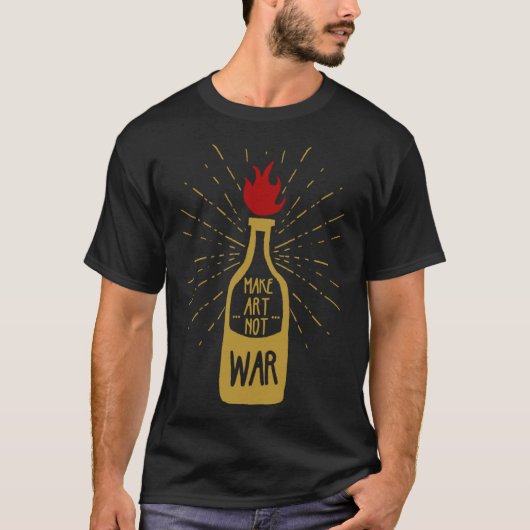 Grunge Maken Niet Oorlog Flaming Molotov Cocktail T-shirt (Voorkant)