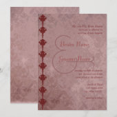 Grunge Maroon Damask huwelijksuitnodiging Kaart (Voorkant / Achterkant)