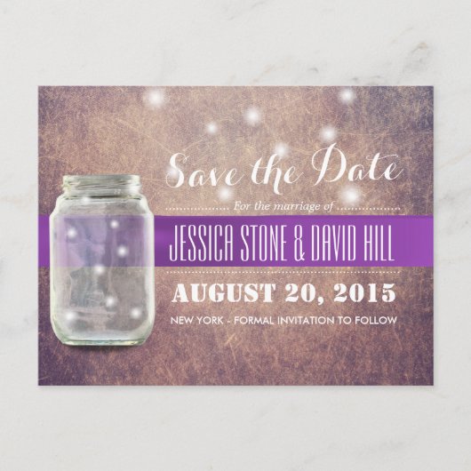 Grunge Mason Jar & Fireflies Save the Date Aankondigingskaart (Voorkant)