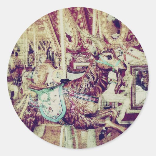 Grunge Merry-Go-Round Goat Ronde Sticker (Voorkant)