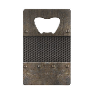 Grunge metalen achtergrond creditkaart flessenopener