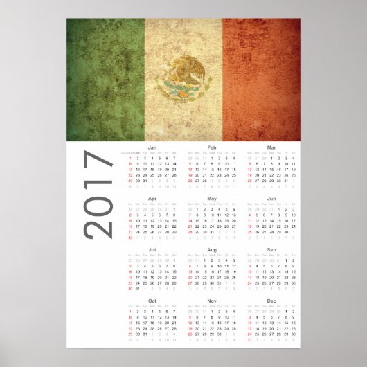 Grunge Mexico Vlag Agenda 2017 Poster (Voorkant)